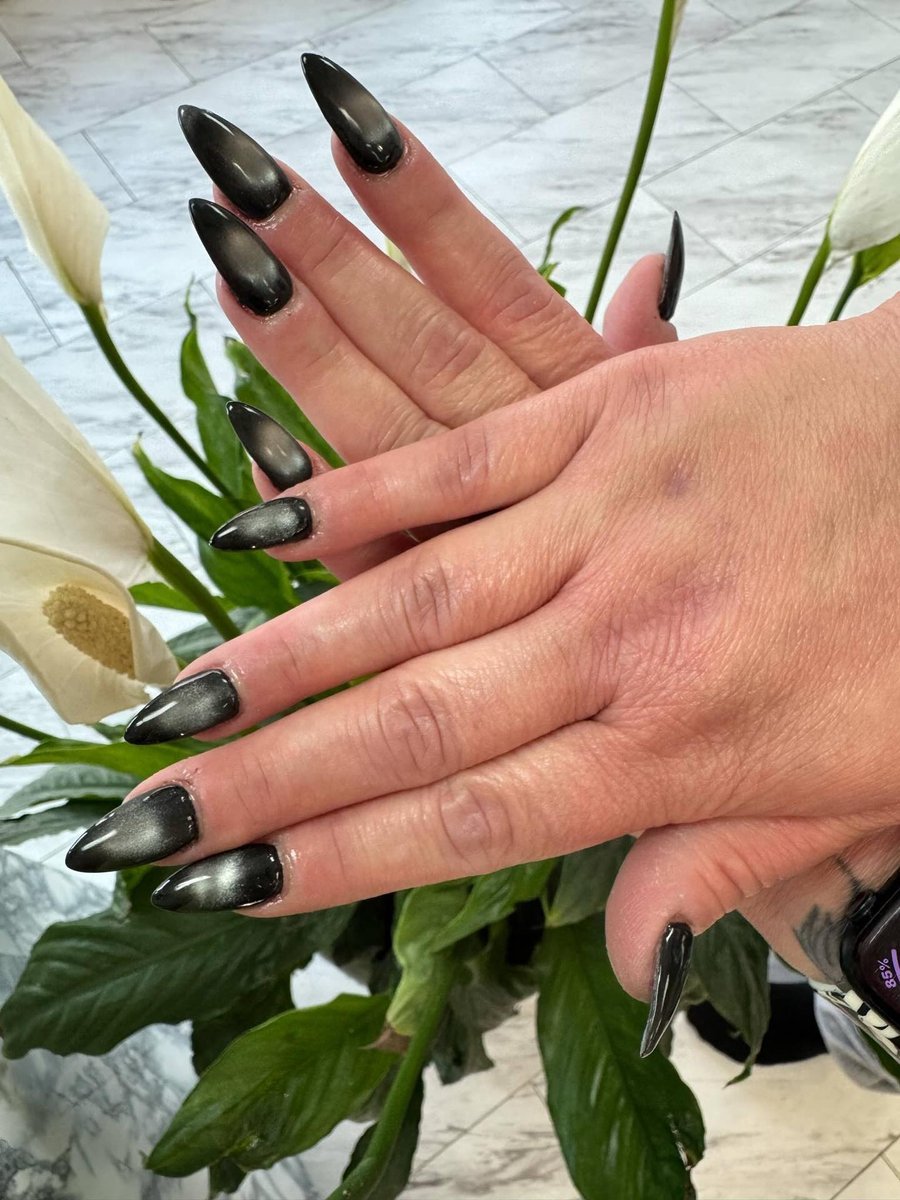 Black chrome mirror stiletto nails